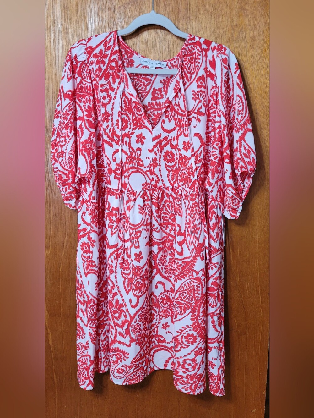 Emma & Michele Size 2X Red And White Short Dress NWT (1308)
